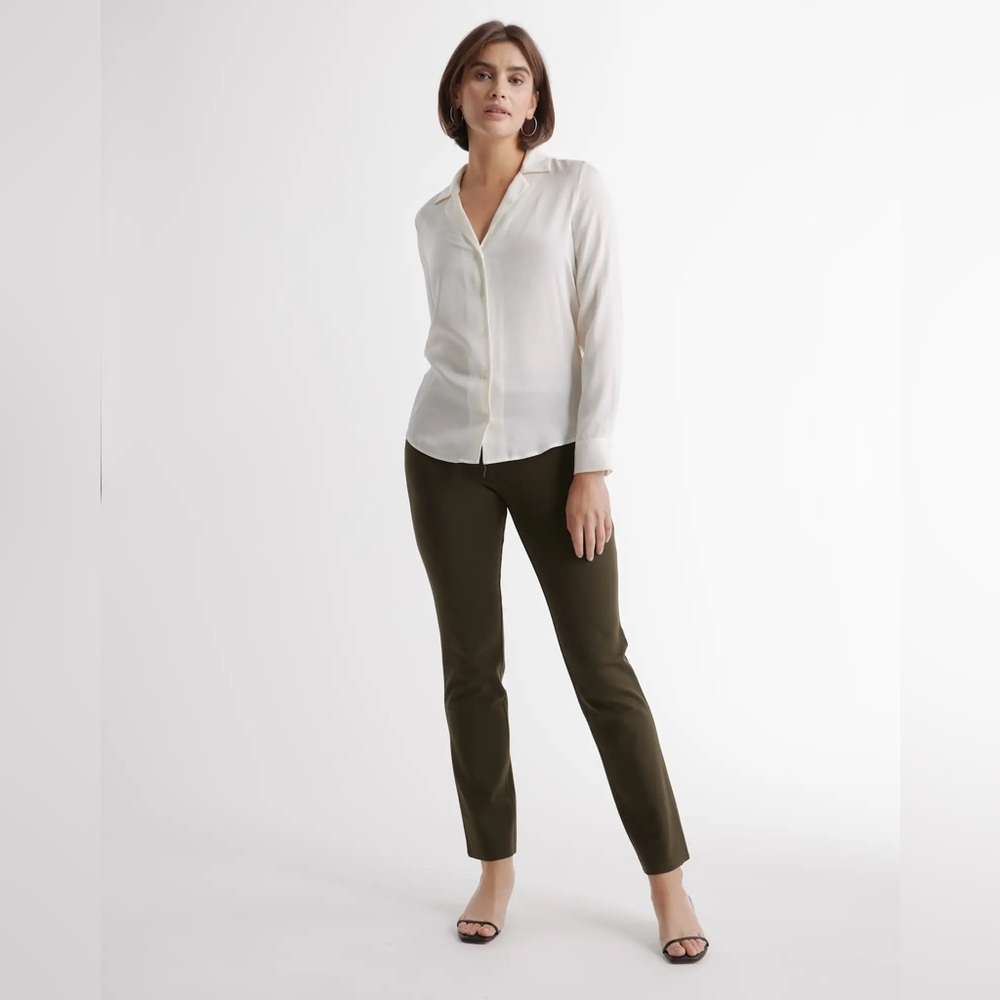 Quince‎ Ultra-Stretch Ponte Straight Leg Pants in Olive Green Size Small